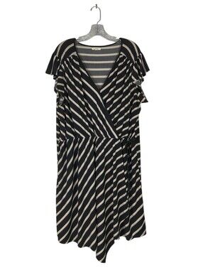 Maurices Wrap Dress Women's 2X Black Tan Stripe Short Flutter Sleeve Casual